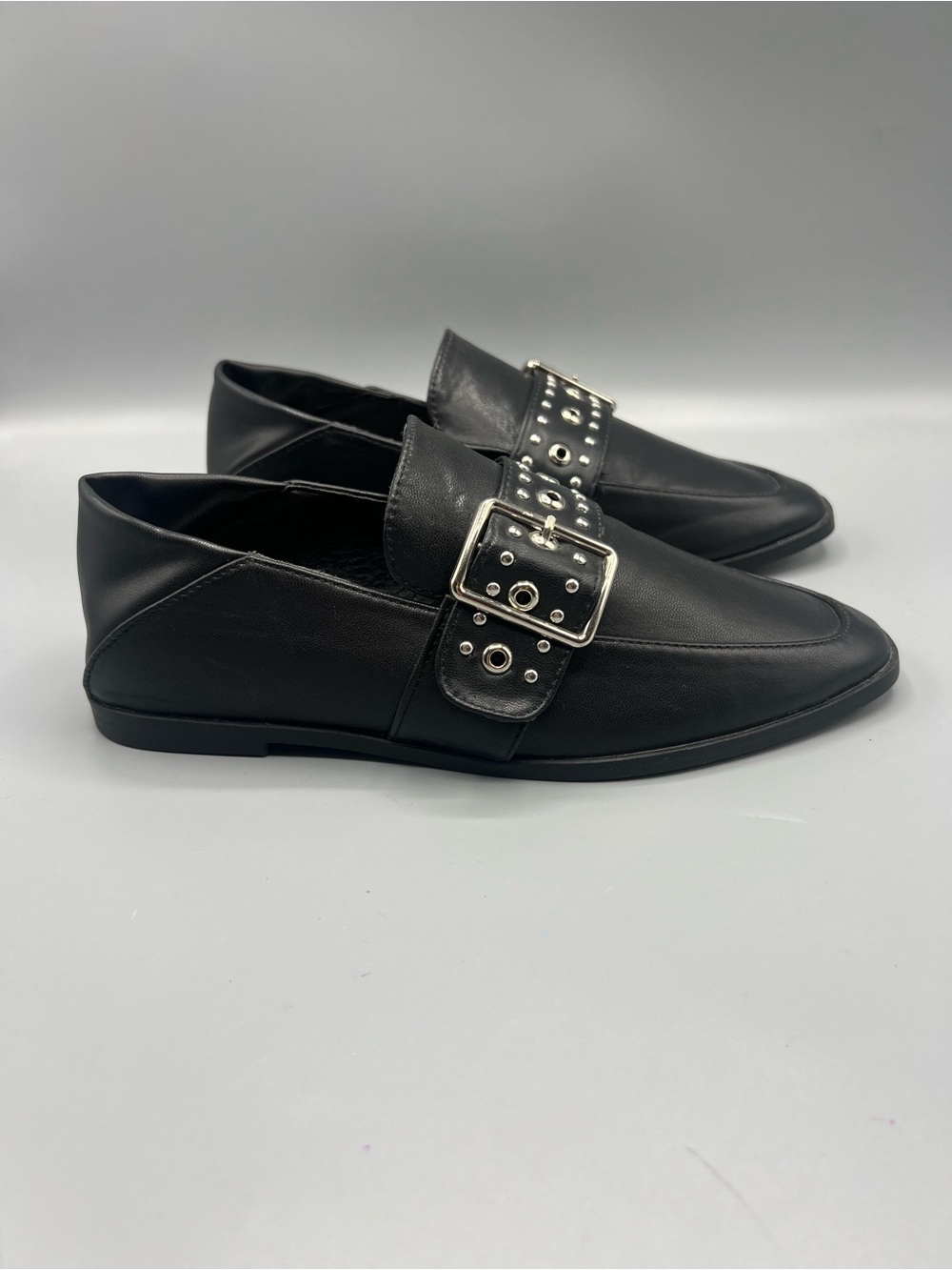 Vintage Havana Maureen Black Buckle Loafers Studded Slip On Flats Women